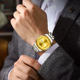 Men's Gold Silver Watch with Calendar & Waterproof Design