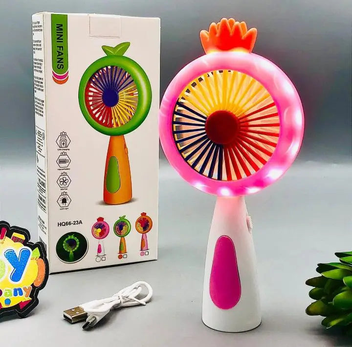 Mini Fan Rechargeable with LED Light Portable USB Handheld Fan | Mini Fans for School Kids Student Desk Fan Charging Battery Operated Cute Cartoon Mini Fan Quiet Cooling Summer Portable Desktop Fan