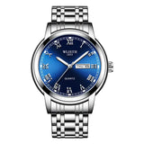 Business Men's Blue Dial Quartz Watch with Luminous Steel Band