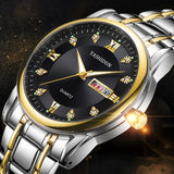 Men's Luxurious Gold Steel Watch with Luminous Dial