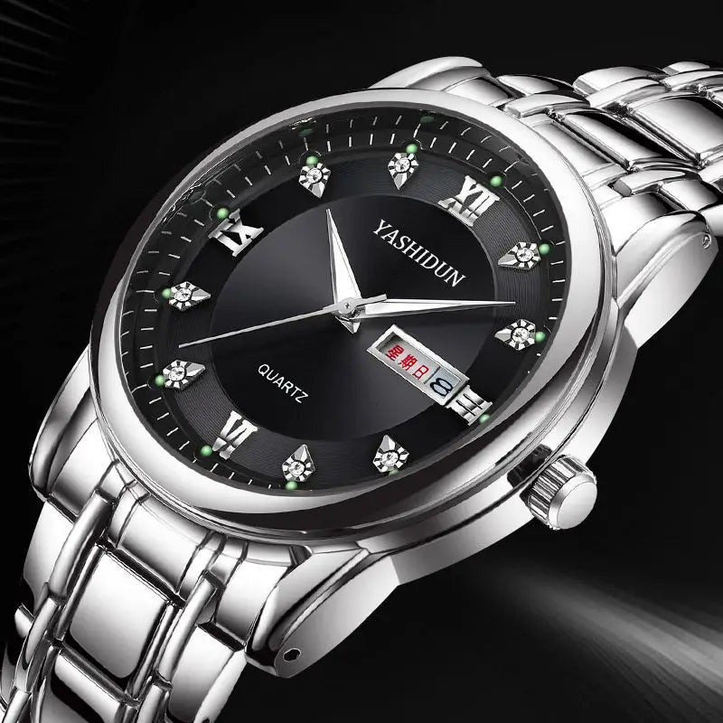 Men's Luxurious Gold Steel Watch with Luminous Dial