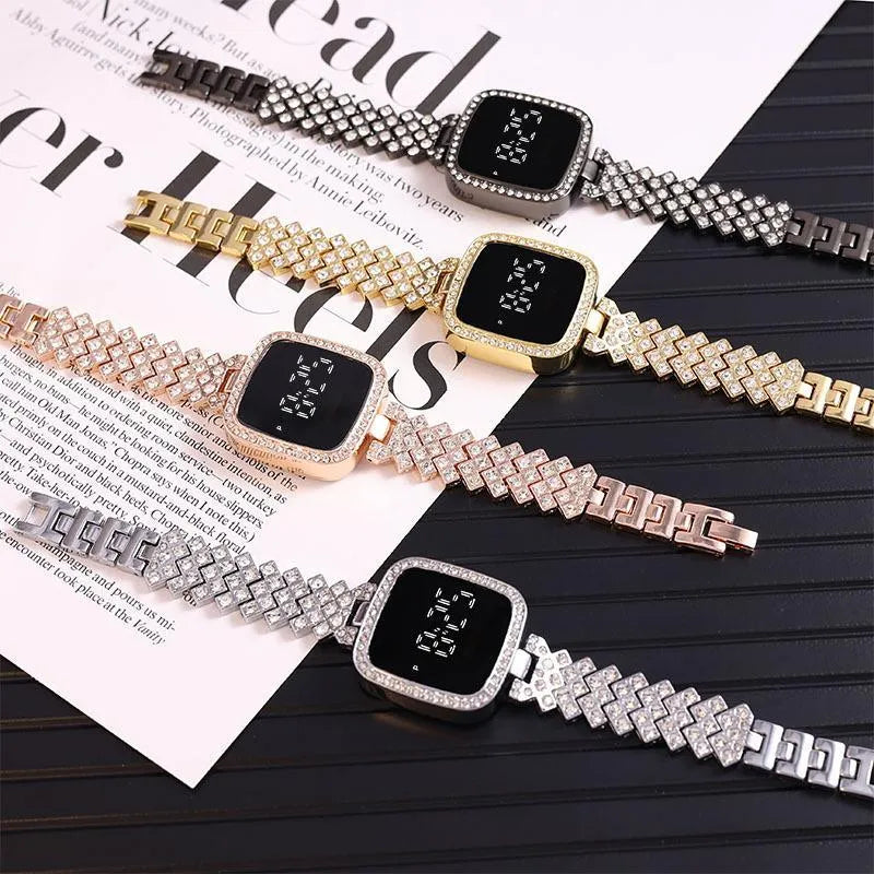 *Product Name*: Women Crystal Watch Square Dial Touch Screen Rhinestone Band