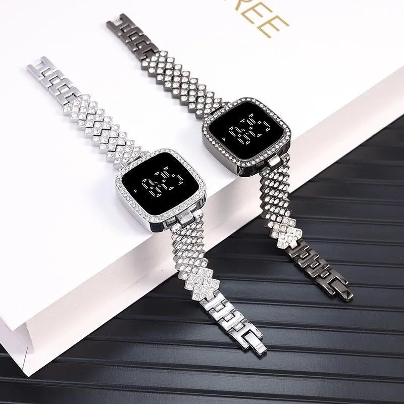 *Product Name*: Women Crystal Watch Square Dial Touch Screen Rhinestone Band