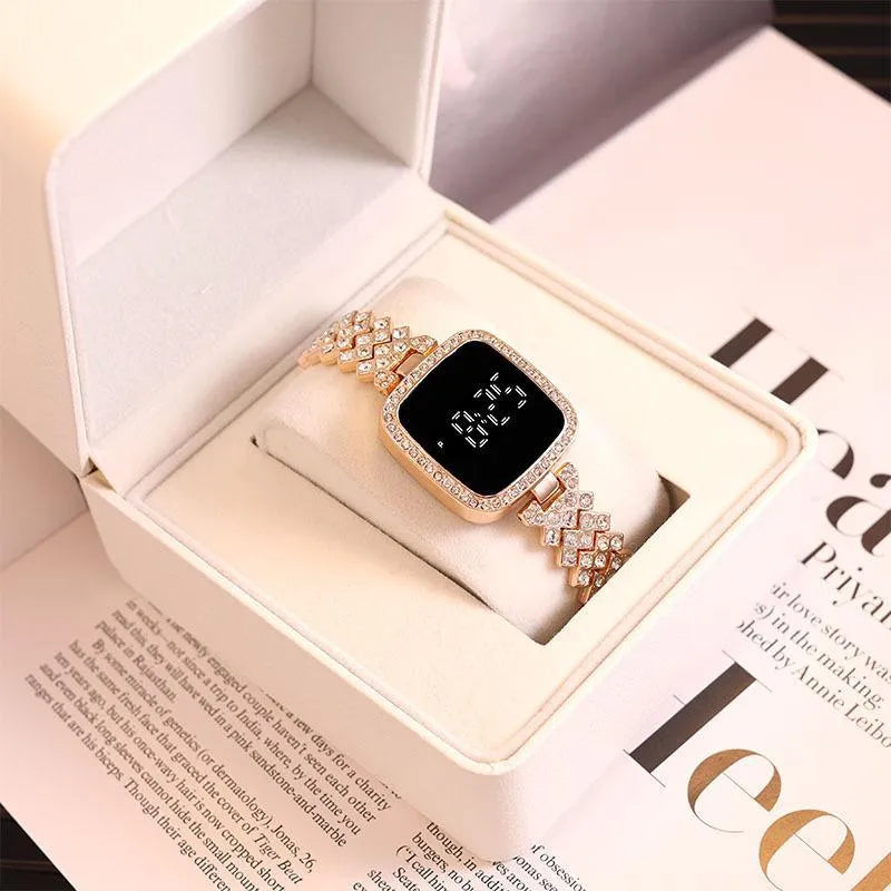 *Product Name*: Women Crystal Watch Square Dial Touch Screen Rhinestone Band