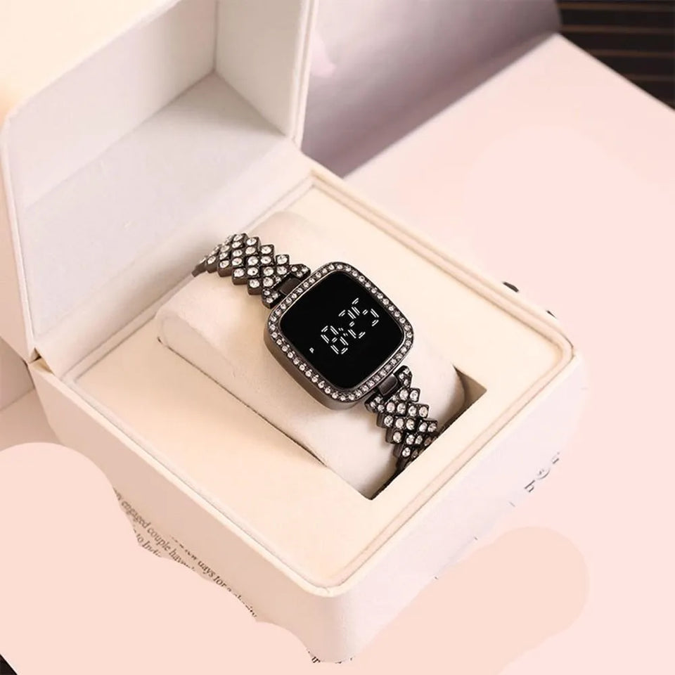 *Product Name*: Women Crystal Watch Square Dial Touch Screen Rhinestone Band