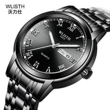 Business Men's Blue Dial Quartz Watch with Luminous Steel Band