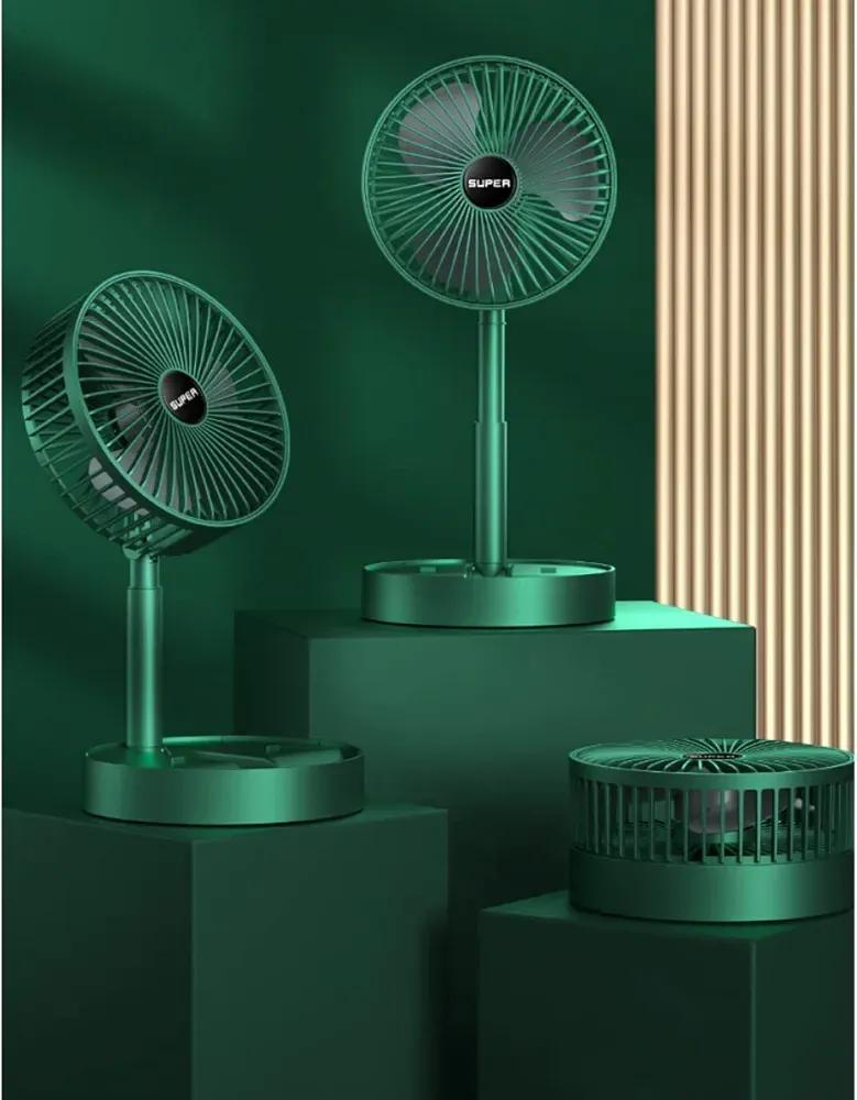 Rechargeable Green Desk Fan with Base & Foldable Design