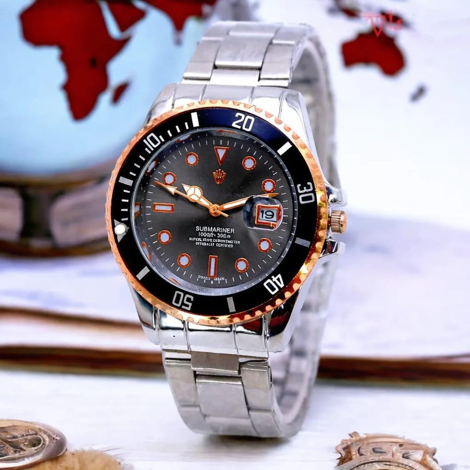 Men's Stainless Steel Date Watch with Rose Gold Dial