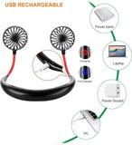 USB Neck Fan Black Red 360° Rotate 3 Speeds