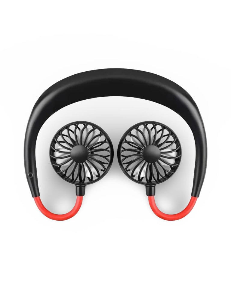 USB Neck Fan Black Red 360° Rotate 3 Speeds