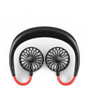 USB Neck Fan Black Red 360° Rotate 3 Speeds
