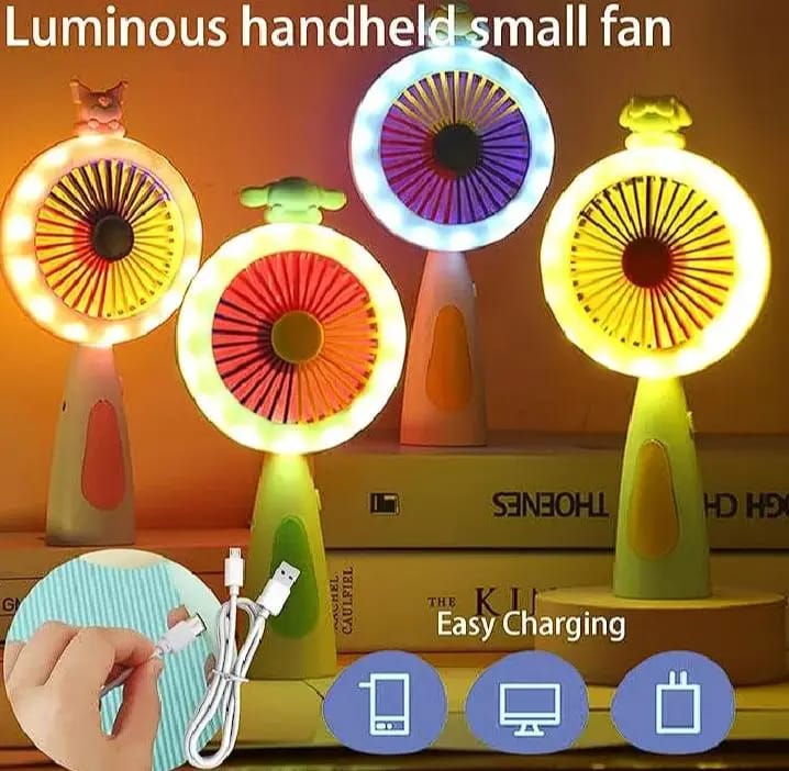 Mini Fan Rechargeable with LED Light Portable USB Handheld Fan