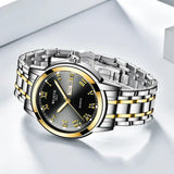 Business Men's Blue Dial Quartz Watch with Luminous Steel Band