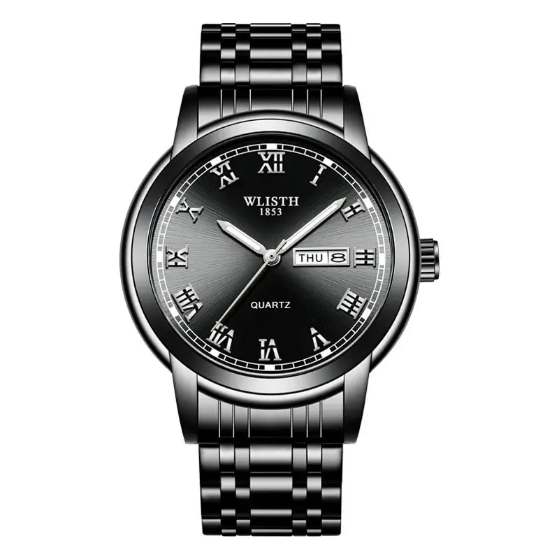 Business Men's Blue Dial Quartz Watch with Luminous Steel Band