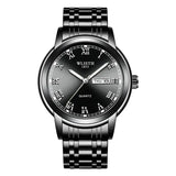 Business Men's Blue Dial Quartz Watch with Luminous Steel Band