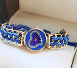 Women's Blue Heart Dial Quartz Watch with Chain Strap