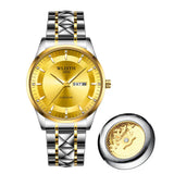 Men's Gold Silver Watch with Calendar & Waterproof Design