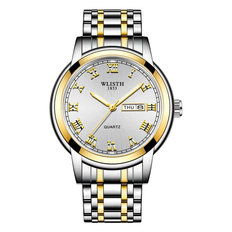 Business Men's Blue Dial Quartz Watch with Luminous Steel Band