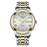 Business Men's Blue Dial Quartz Watch with Luminous Steel Band