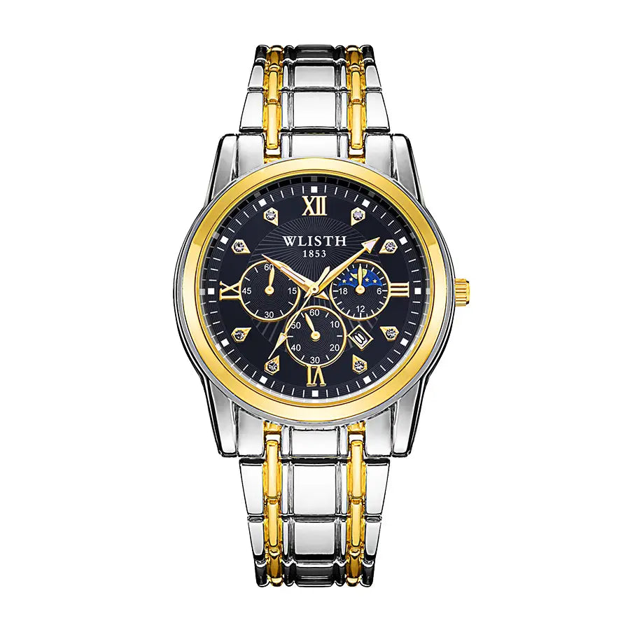 Men's Luxurious Gold Steel Watch with Luminous Dial