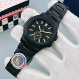 Men Square Watch Black Dial Silver Steel Chain Strap