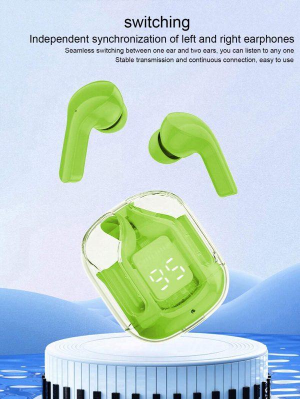 Green Wireless Earbuds with Transparent Mode & Bluetooth 5.0