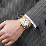 Men's Luxurious Gold Steel Watch with Luminous Dial