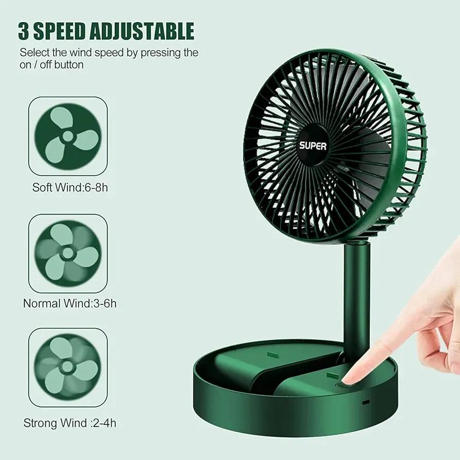 Rechargeable Green Desk Fan with Base & Foldable Design