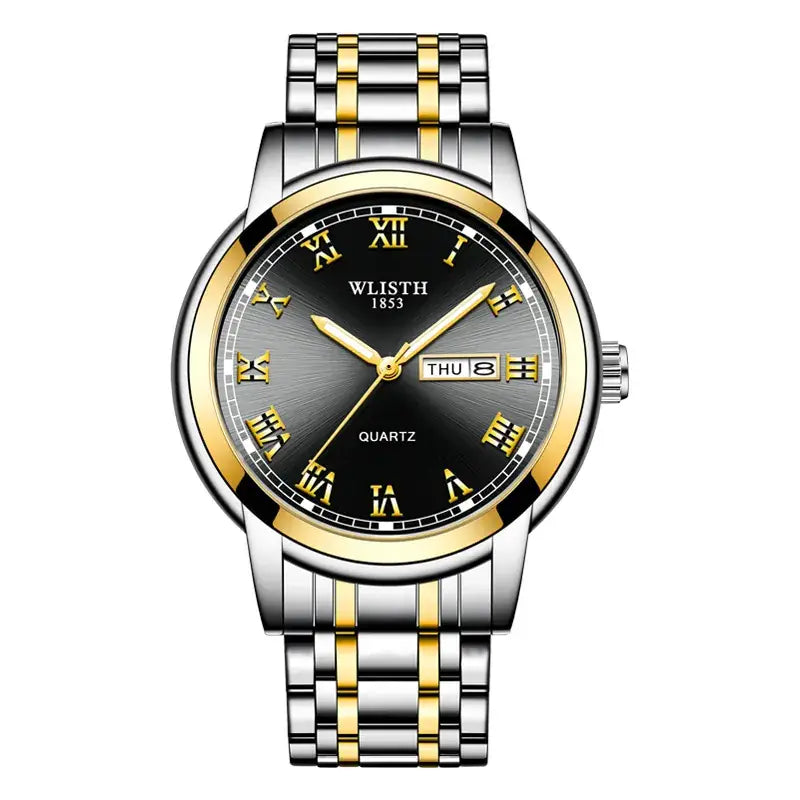Business Men's Blue Dial Quartz Watch with Luminous Steel Band
