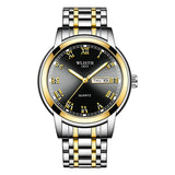 Business Men's Blue Dial Quartz Watch with Luminous Steel Band