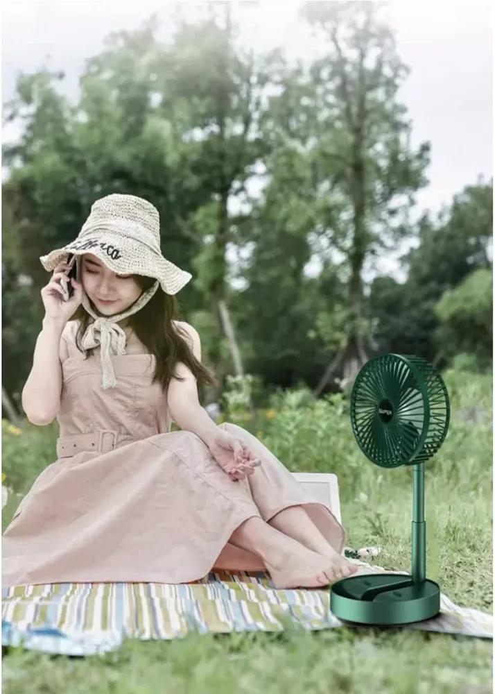 Rechargeable Green Desk Fan with Base & Foldable Design