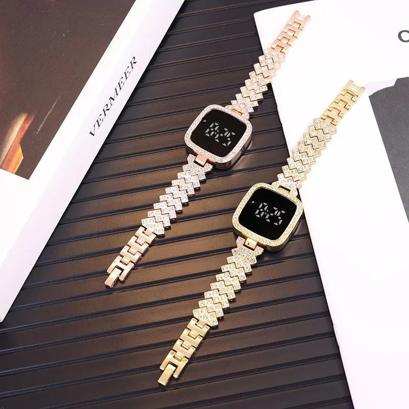 *Product Name*: Women Crystal Watch Square Dial Touch Screen Rhinestone Band