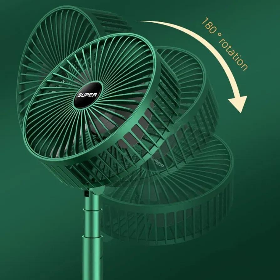 Rechargeable Green Desk Fan with Base & Foldable Design