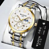 Men's Luxurious Gold Steel Watch with Luminous Dial